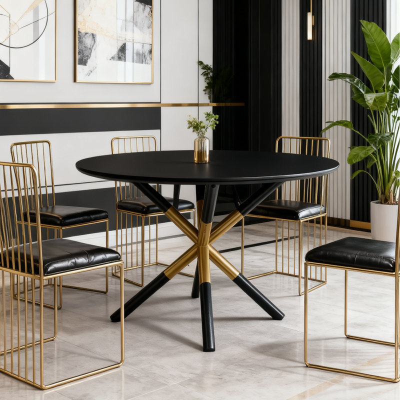 Doucoure Round Solid Wood Base Dining Table