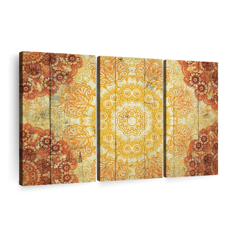 «Mandala Stellar Mandala», ensemble de 3 impressions sur toile par NirvanaDesigns, H 24 po x l 38 po x P 1,25 po