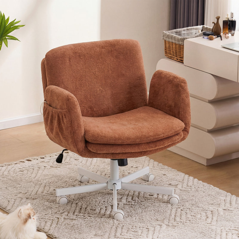 Cross-Legged Home Office Chair with Dynamic Airbag Back Support, Flip-Up Armrests, Orange