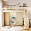Lit mezzanine avec escalier de rangement, coiffeuse intégrée avec miroir et tiroir, garde-robe et armoires, ports et lumières de chargement USB-128509278