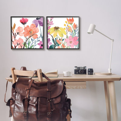 Fleurs printanières sur fond blanc, impression sur bois 2 pièces