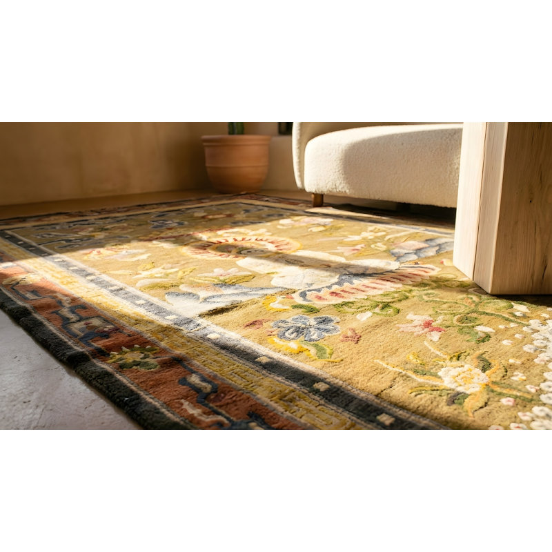 Hand Knotted Silk Area Rug in Brown