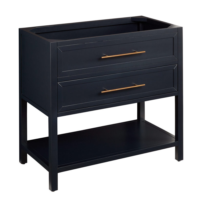 36" Robertson Single Bathroom Vanity Set with Oval Undermount Sink, 8" Widespread, Carrara Marble, Midnight Navy Blue