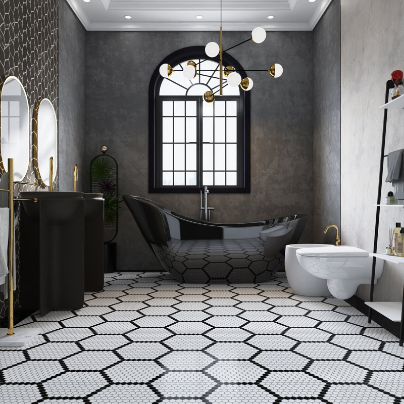 Carreau de mosaïque de plancher et de mur en porcelaine de 10 po 1/2 po x 11-5 / 8 po blanc mat Metro Geo