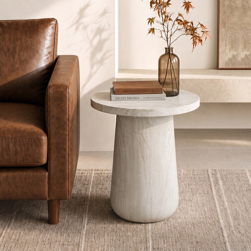 Table de bout à plateau en béton 22 po avec assemblage simple Watterson, Beige