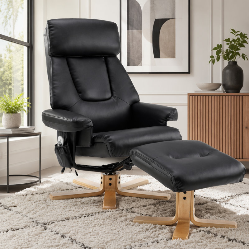 Fauteuil d'appoint rembourré chauffant et pivotant à 360 ° avec fauteuil, repose-pieds et confort ergonomique