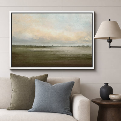 Muted Green Sunrise French Country Landscape Rustic Neutral Large Framed Canvas Print Wall Art Work