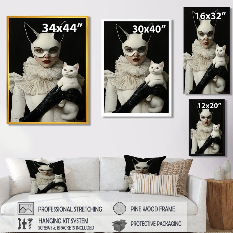 «Cat Woman» par Gottric Portrait, Impression encadrée sans passe-partout, Crème, crème, H 20 po x l 12 po