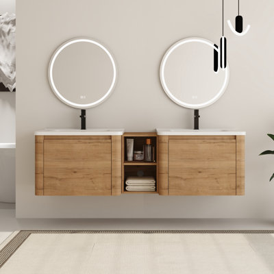 Walden 68'' Double Bathroom Vanity Set with Ceramic Vanity Top