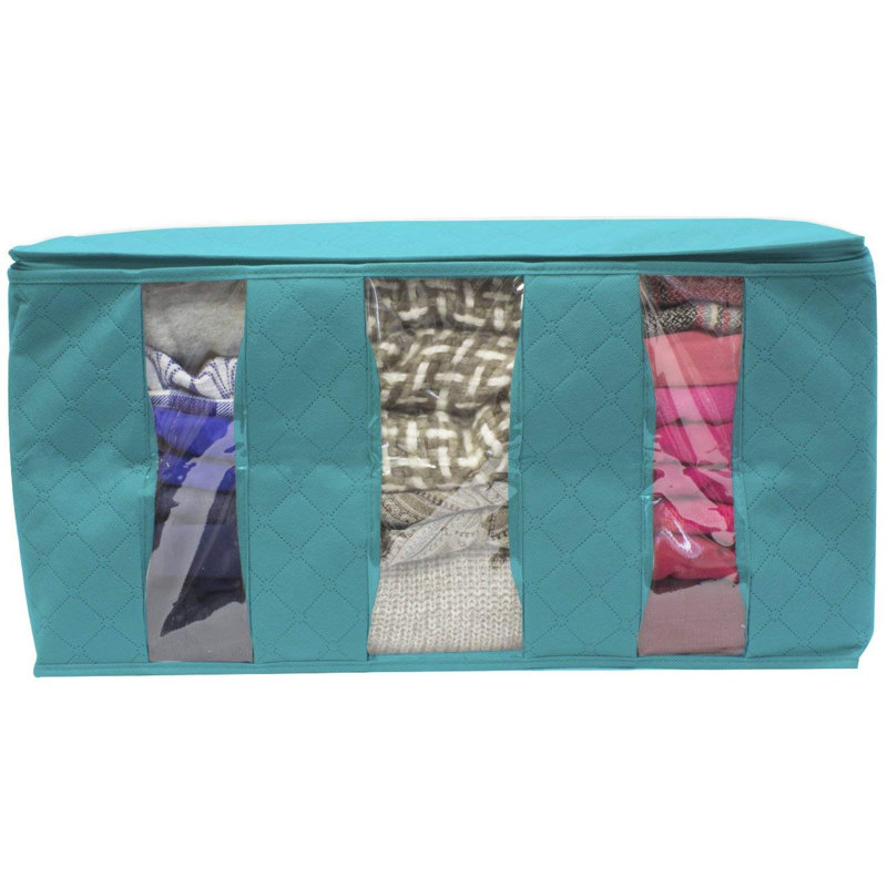 Organisateurs de sac de rangement en tissu pliable, 3 sections, 1 pièce, Turquoise