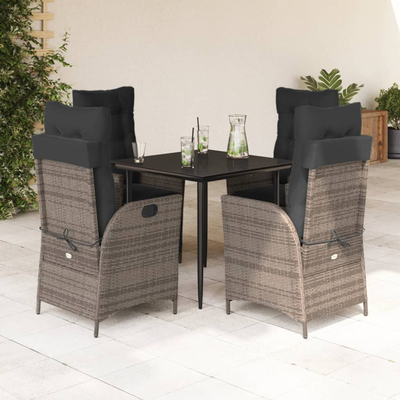  Garden Dining Set Grey, Brown/Black Sharp Leg, 4-seater (2 chairs with footrest), 29.1" H x 31.5" L x 31.5" W
