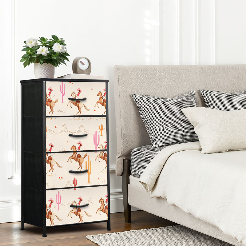 4 Drawer Dresser for Bedroom, Narrow Chest of Drawers, Wooden Top and Study Iron Frame 18"x37.5"-(WxH), Black16