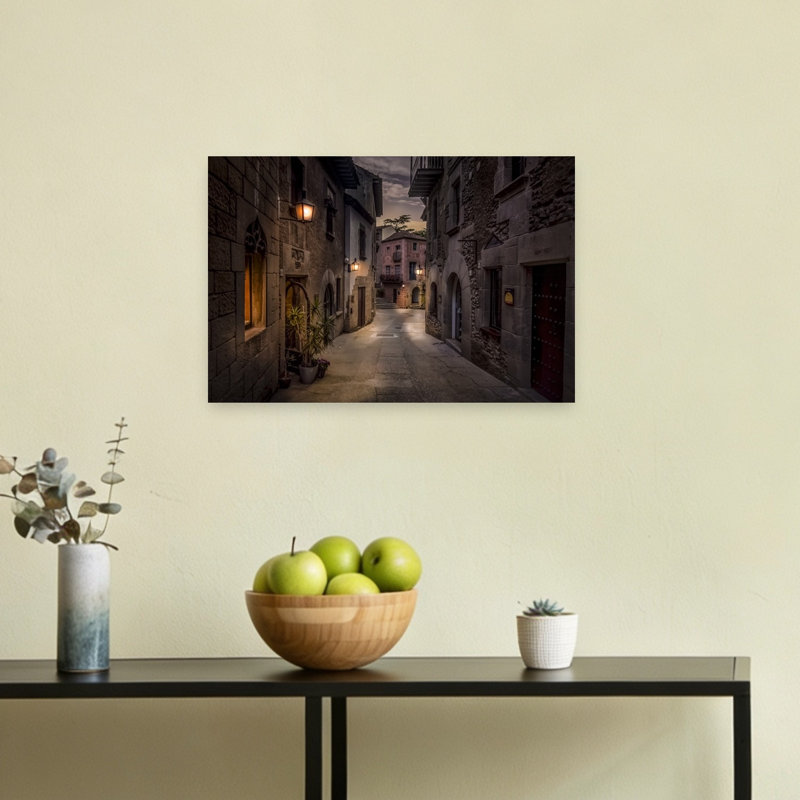 Old Town Night Path Contemporary Architecture City Wall Art Print 1 Piece Wrapped Canvas Wall Art, 30.48cm H x 45.72cm W