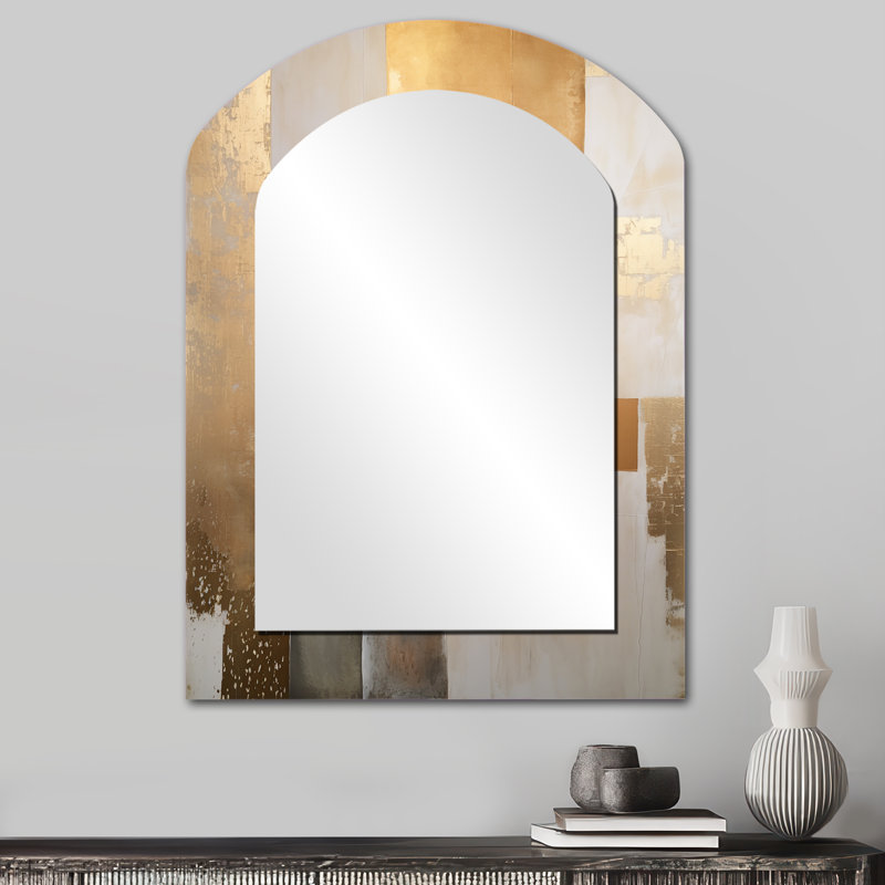 Beige et or minimaliste moderne scandinave zen - miroir mural décoratif asymétrique scandinave, miroir voûté scandinave