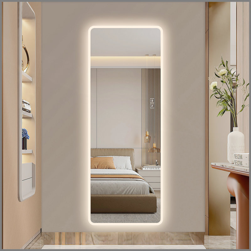 Miroir à DEL pleine longueur avec lumières, miroir mural complet de 63 po x 24 po, éclairage à intensité variable et 3 couleurs, antibuée, incassable, fonction de mémoire, à brancher ou câblé, chambre à coucher