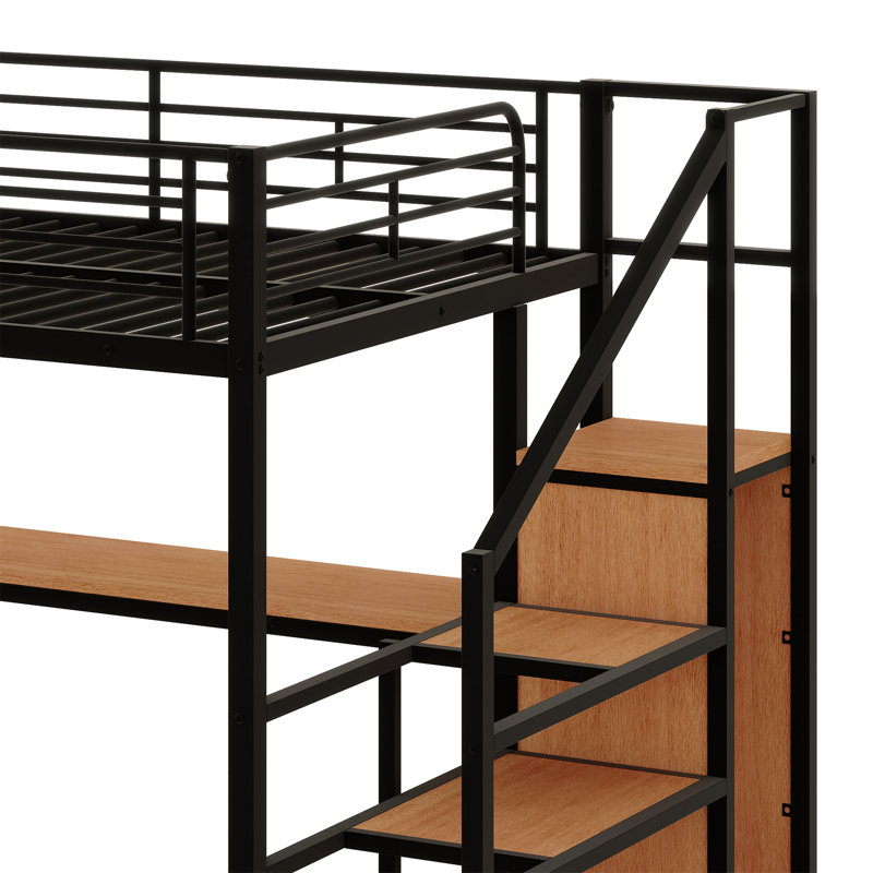 Lit mezzanine double Amijah Kids, Noir/naturel