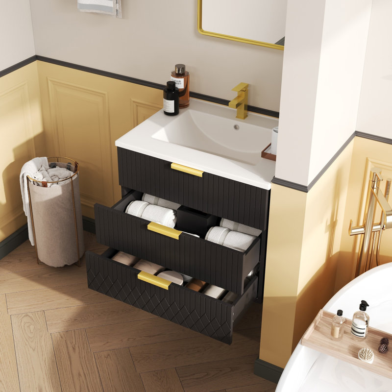 Armoire flottante murale 24 po avec tiroir double, Noir