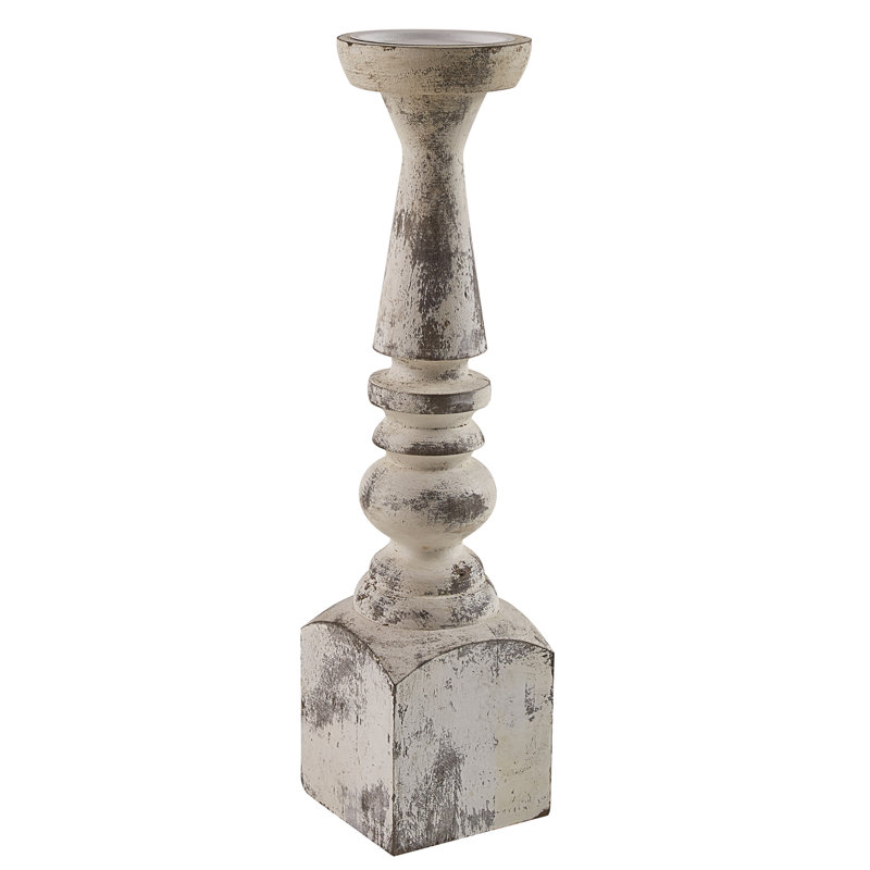 18'' H Wood Tabletop Candlestick, White