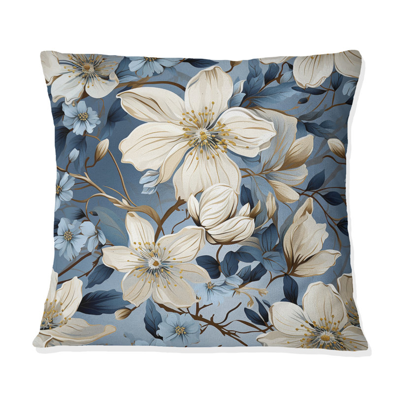 Coussin décoratif à motif floral bleu rétro Finesse II, H 18 po x l 18 po
