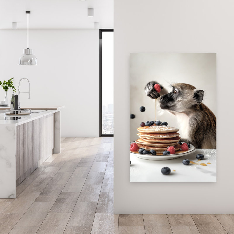«Monkey's Sweet Breakfast», reproduction d'art mural singe contemporain, H 48 po x l 32 po