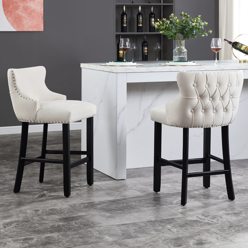 Tabourets de bar rembourrés en velours Lendell, Beige