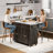 Farmhouse Kitchen Island Cart With Power Outlet & Foldable Tabletop, Portable Rolling Kitchen Island With Locking Wheels, Spice Rack & Storage Cabinets-622793174