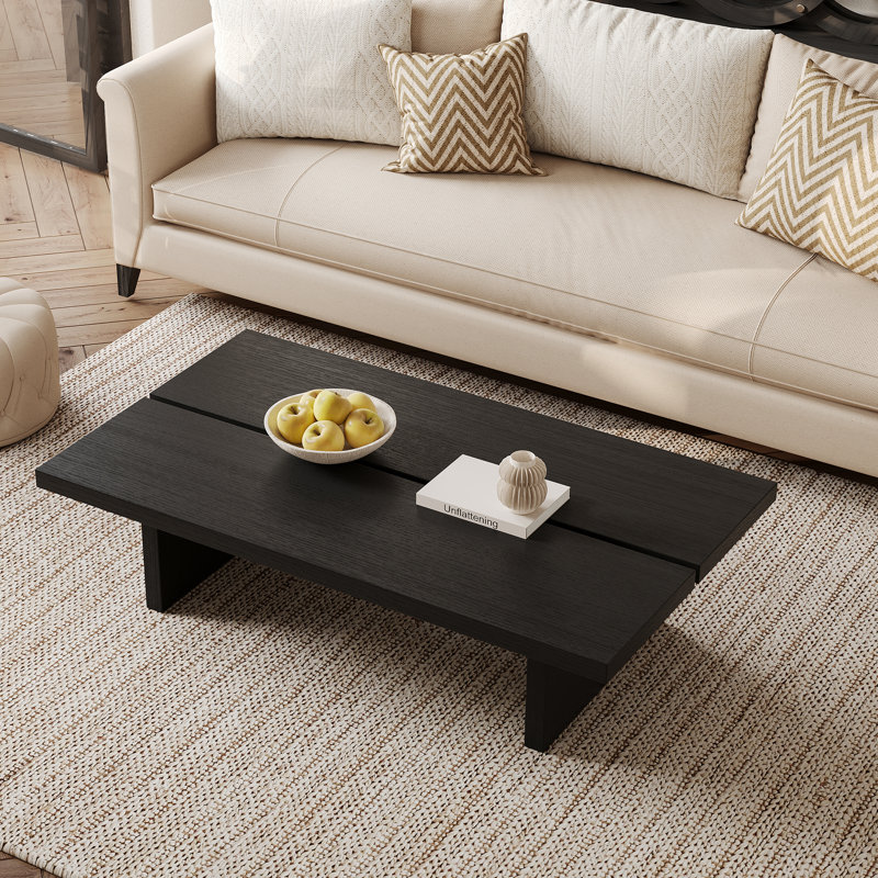 Table basse de 47 po en bois moderne, Noir, 12.6" H x 47.24" L x 23.62" W