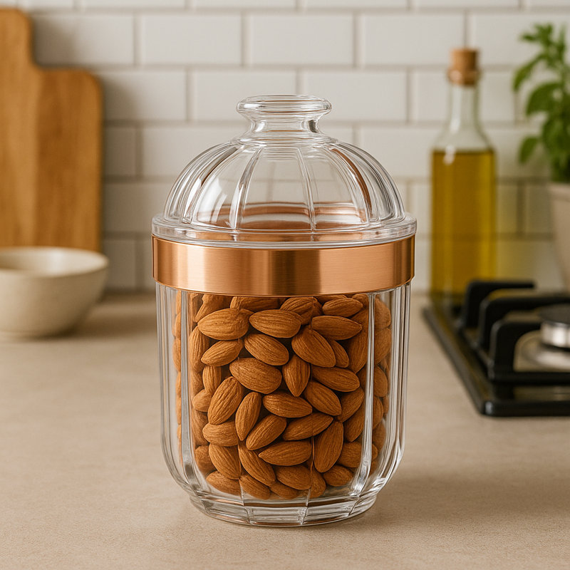 Jar, 15cm H x 10cm W x 10cm D, Rose Gold