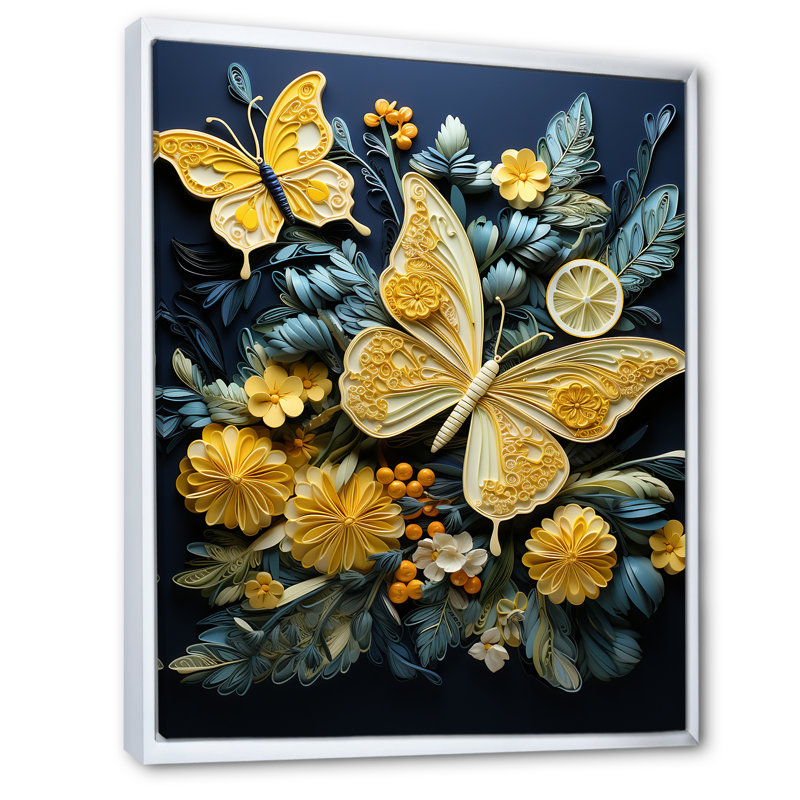 Délice de papillon jaune citron sur toile, H 44 po x l 34 po x P 1,5 po, Cadre flottant blanc