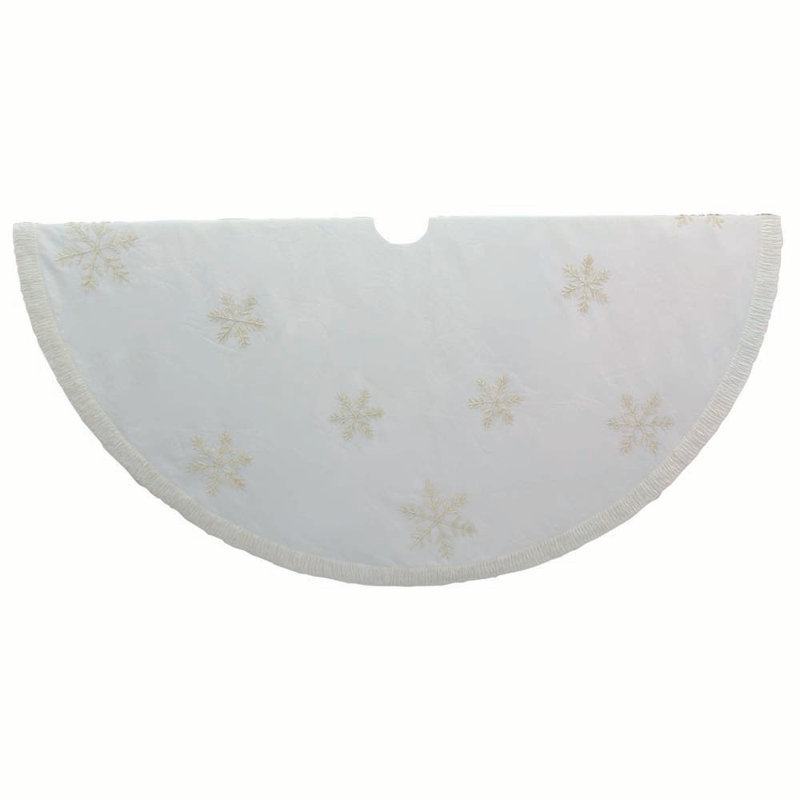 48-Inch White Tree Skirt with Snowflake Border