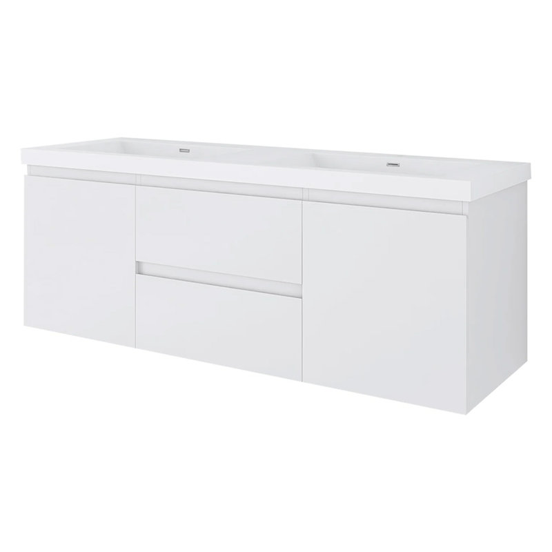 Cafar 58.5'' Double Bathroom Vanity with Resin Top, White