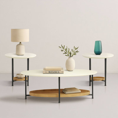 Table basse ovale Beaumont, fini bois blanc et naturel