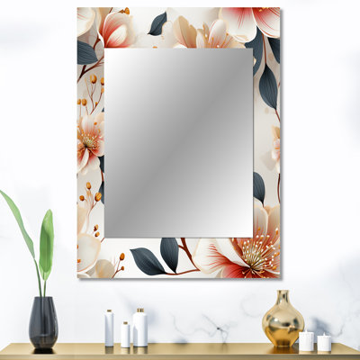 Motif floral de chalet rose et beige Alinne - miroir mural floral, miroir décoratif floral, impression d'art en métal