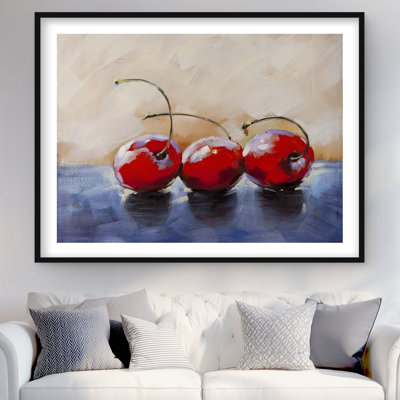 Three Cherries - Framed Matted Print for Home Decor