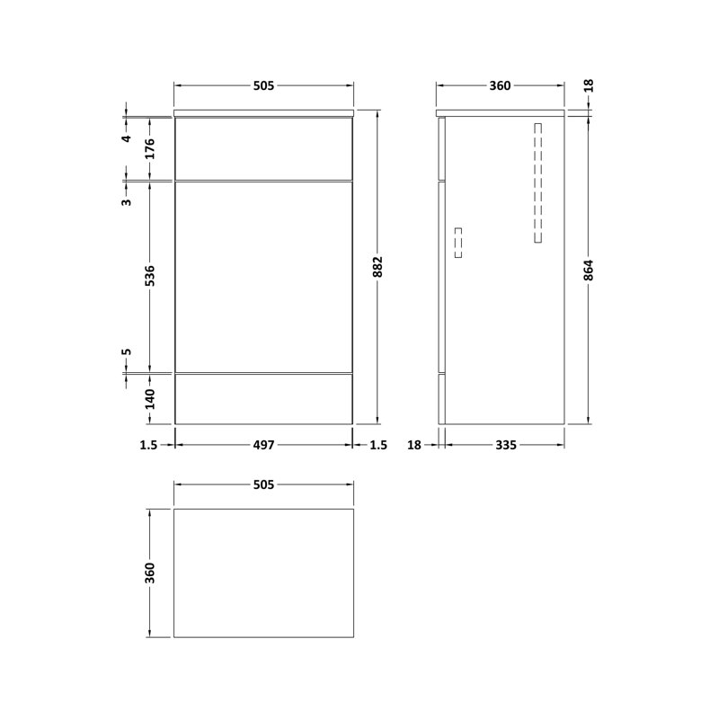 Fusion Fitted Furniture - 50.5cm Toilet Unit, 50.5Cm W x 88.2Cm H x 36Cm D, White