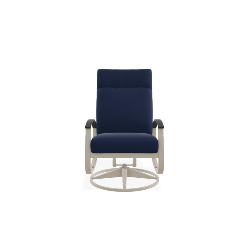 Chaise berçante pivotante réglable avec coussins Askar, Toile bleu marine Sunbrella®, Graphite classique P30, Blanc brillant