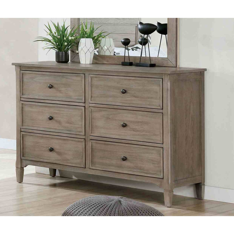 Transitional Style Wire-Brushed Warm Gray 1pc Dresser Round Pull Knobs Wood Grain Texture Bedroom Furniture