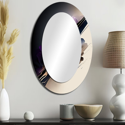 Pivoine mauve hyperréaliste I - grand miroir mural ovale sur métal