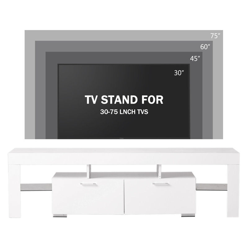 63"TV stand for TVs up to 75",Modern Media Console with RGB LED Light, White
