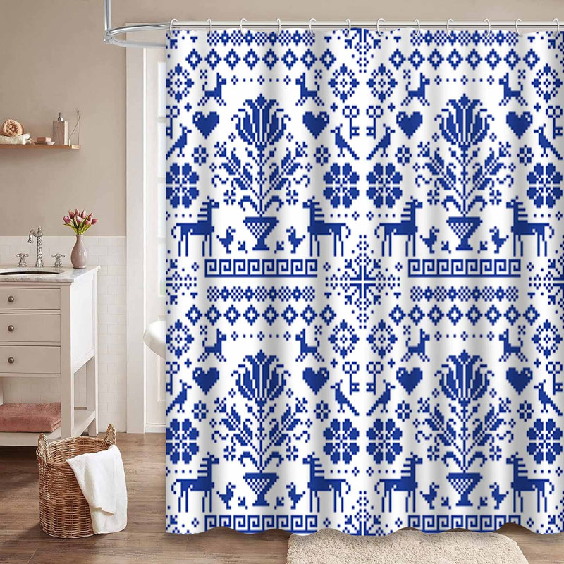Rideau de douche rétro avec 12 crochets, L 72 po x l 84 po