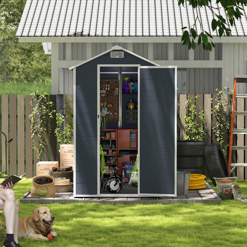 Remise de rangement en résine, 4 x 8 pi, imperméable, résistante aux rayons UV, structure durable, éclairage de fenêtre HD