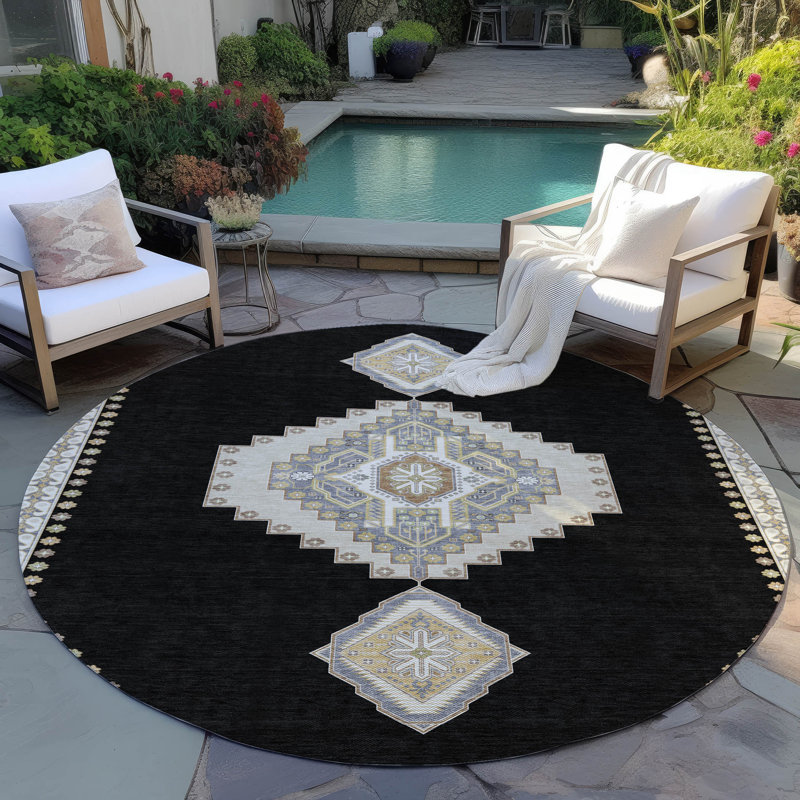 Elira Black Washable Indoor-Outdoor Rug - , 8' x 8'