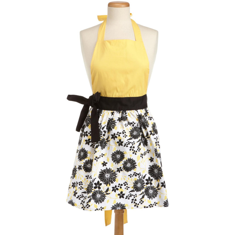 Floral Bib Apron, Black/Yellow