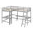 Wooden High Loftbed With Ladder，Safety Guardrail And 2 Built-In L-Shaped Desks-569341291