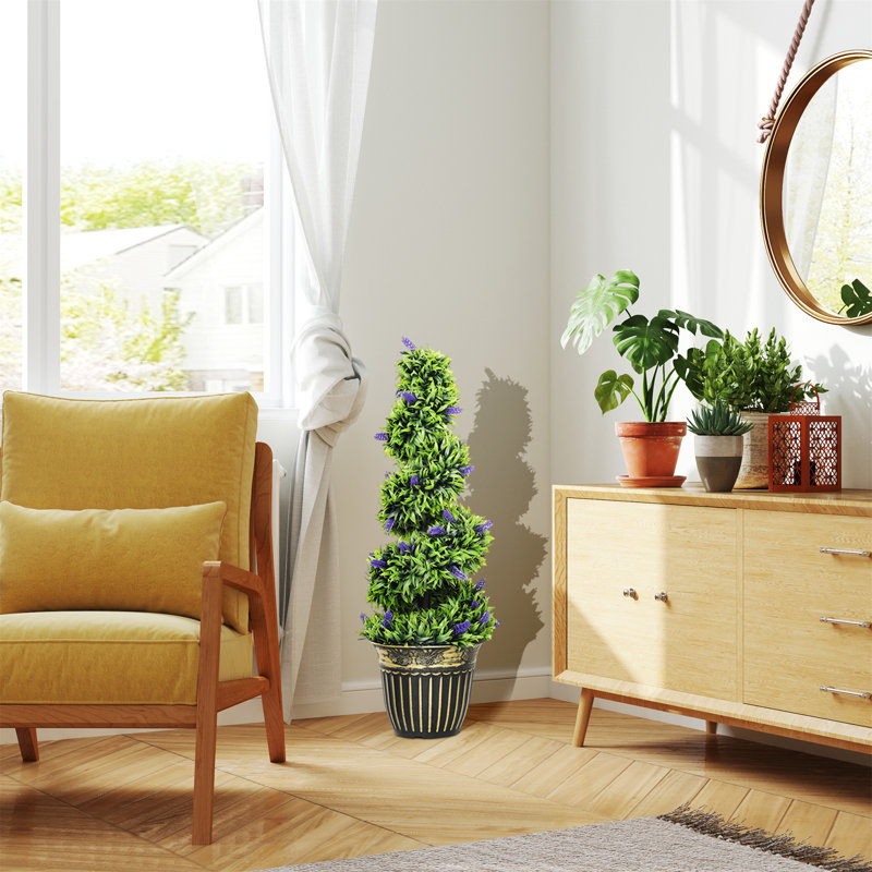 Faux Tree Plant in Cement Freestanding  Planter, 90cm H x 28cm W x 28cm D