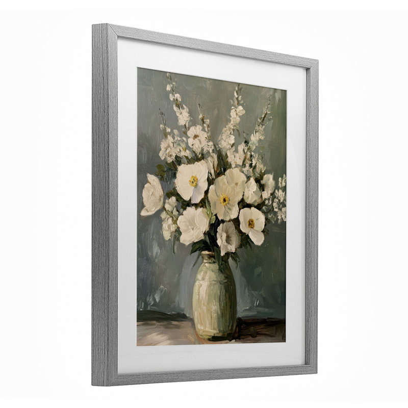 Reproduction sous verre traditionnelle de bouquet de fleurs traditionnelles albâtre, design par Petal Prints Design