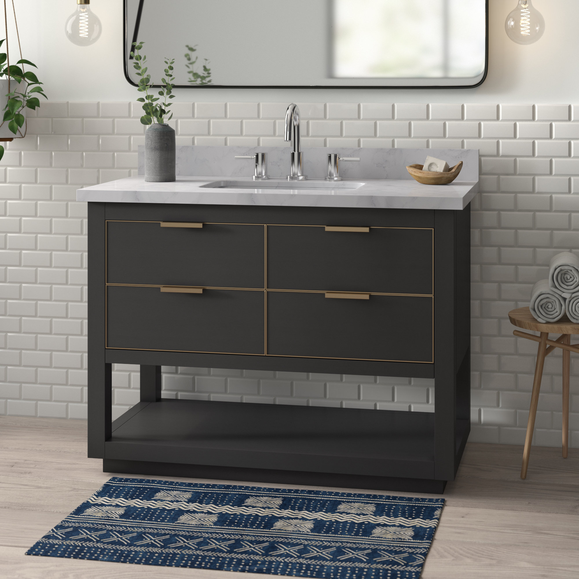 Allie 42" Single Bathroom Vanity Set, 42"W, Carrera White Marble/Gold, Twilight Gray