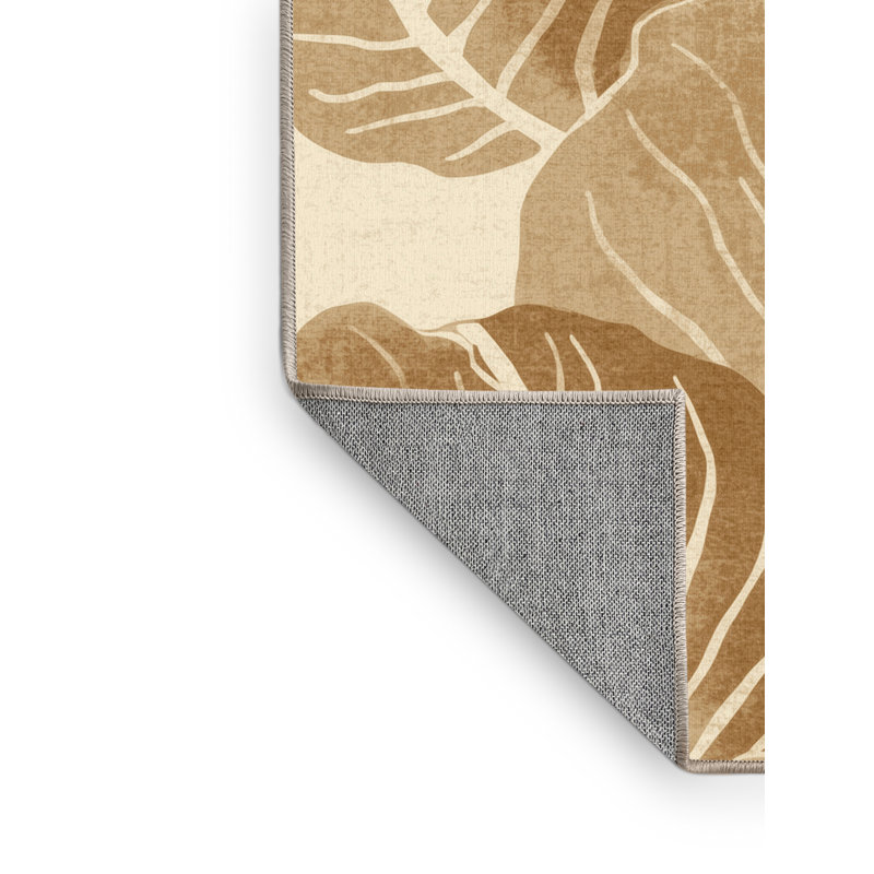 Machine Washable Templeton Cabbage Rustic Rug in Beige – Beige Binding, 5x7
