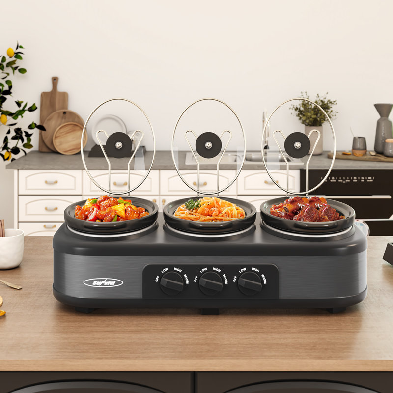 Sunvivi 3x1.5 Qt. Slow Cooker, Gray