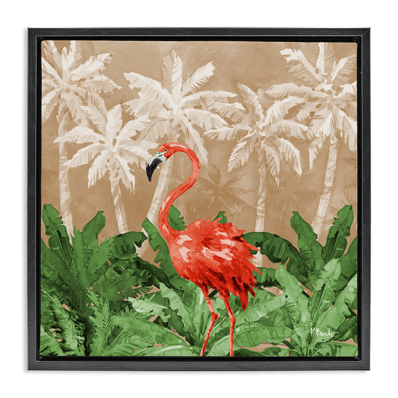 «Flamingo Jungle Scenery» par Paul Brent, Cadre flottant noir de jais, H 18 po x l 18 po